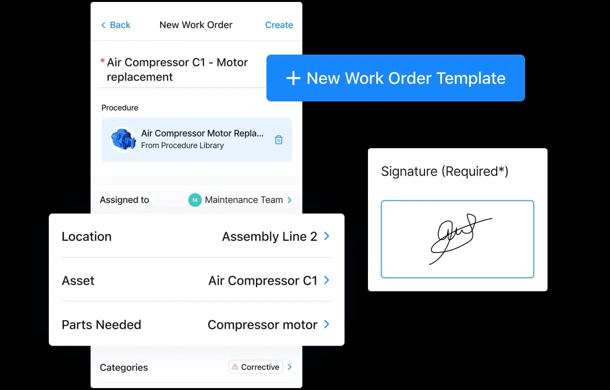A new work order linked to a procedure from the library