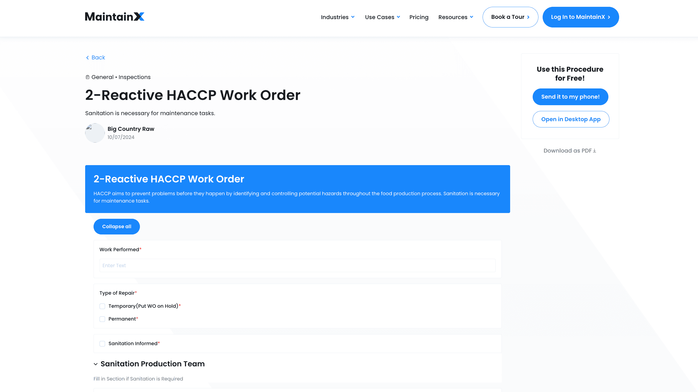 A public procedure page with a send-to-phone option