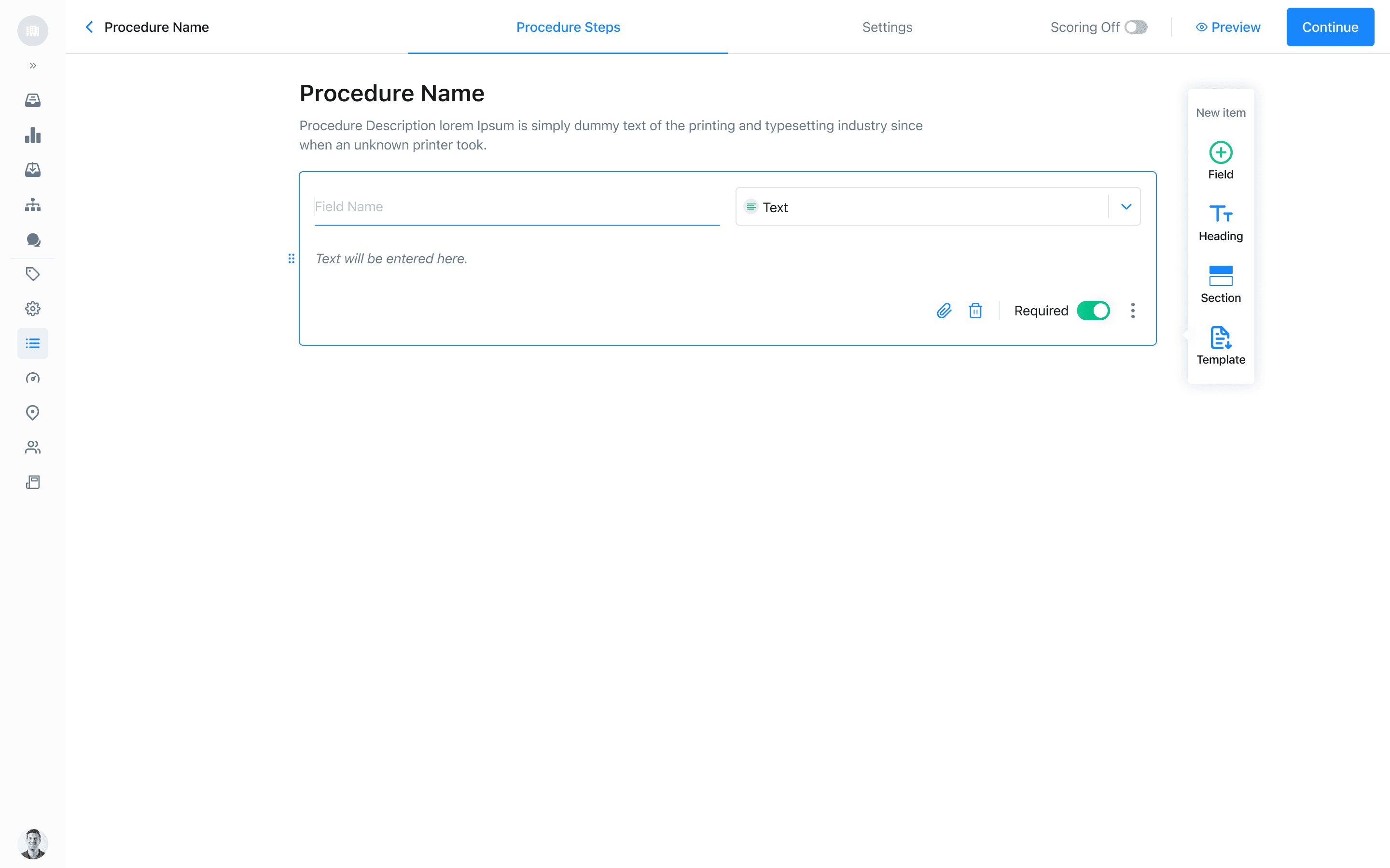 A single, simple text field in the procedure editor