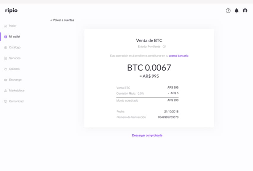 Selling Bitcoin — confirmation screen